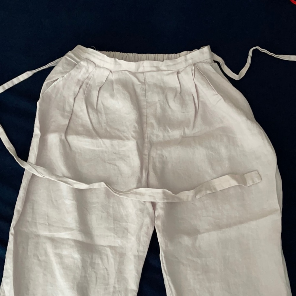 Mara Hoffman lilac linen pants with tie belt